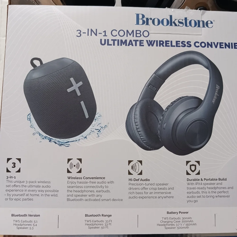 New Open Brookstone 2pc Wireless Audio Kit - Black